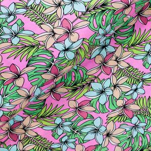 Viscose Estampada - Flores Coloridas no Fundo Rosa (1,50 Larg)